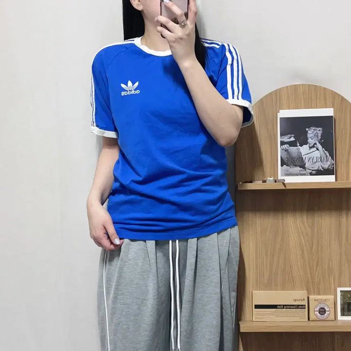 [BUNJANG] Adidas Blue Three-Stripes T-Shirt (Medium) / [정품] 아디다스 블루 삼선 반팔티 [ M ]