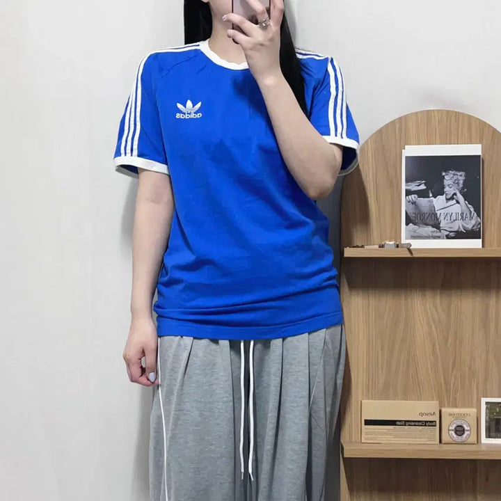 [BUNJANG] Adidas Blue Three-Stripes T-Shirt (Medium) / [정품] 아디다스 블루 삼선 반팔티 [ M ]