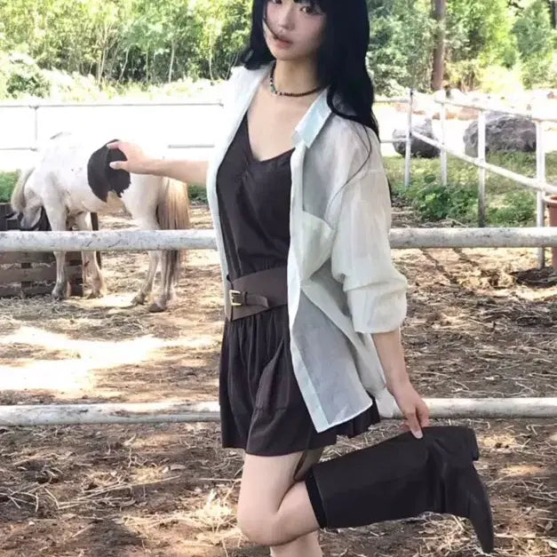 [BUNJANG] Yourvinyo Moryne Banding Dress One-piece Brown / 너의빈 유바니 모렌느 밴딩 드레스 원피스 브라운