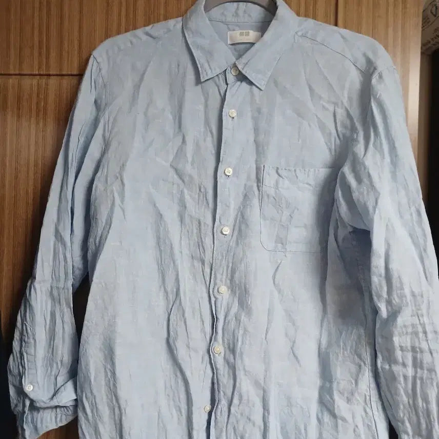 [BUNJANG] Uniqlo Premium Linen Shirt Sky Blue L / 유니클로 프리미엄린넨 셔츠  스카이블루 L