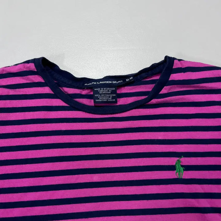 [BUNJANG] Polo Ralph Lauren Green Pony Striped T-shirt / [정품] 폴로 플럼네이비 / 그린포니 단가라 반팔티 [ M ]
