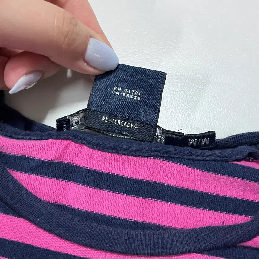 [BUNJANG] Polo Ralph Lauren Green Pony Striped T-shirt / [정품] 폴로 플럼네이비 / 그린포니 단가라 반팔티 [ M ]
