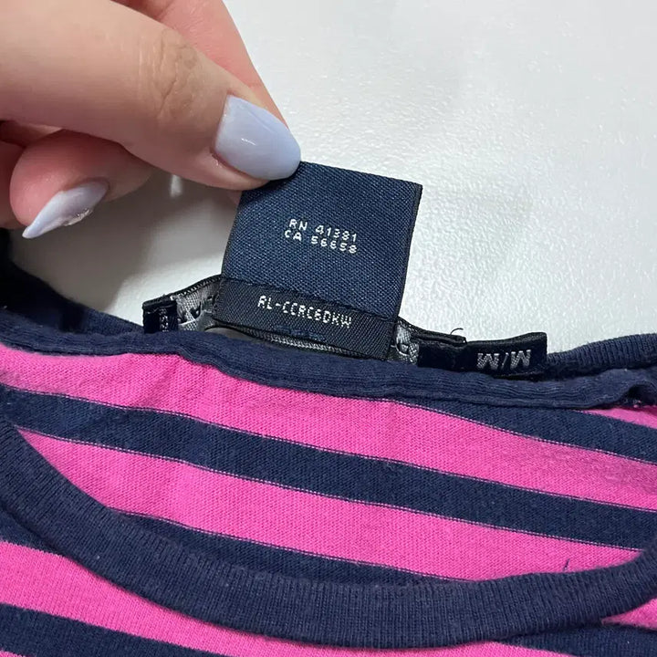 [BUNJANG] Polo Ralph Lauren Green Pony Striped T-shirt / [정품] 폴로 플럼네이비 / 그린포니 단가라 반팔티 [ M ]