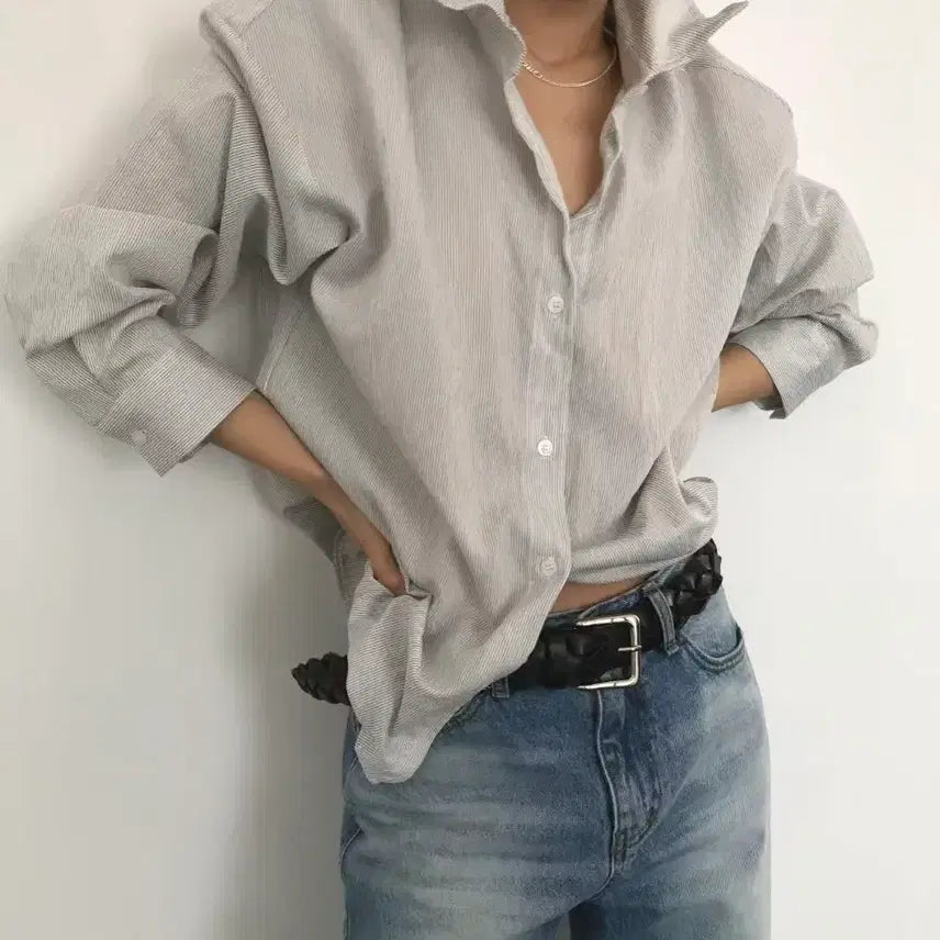 [BUNJANG] Striped Loose Fit Long Sleeve Shirt / 스트라이프 셔츠 루즈핏 긴팔