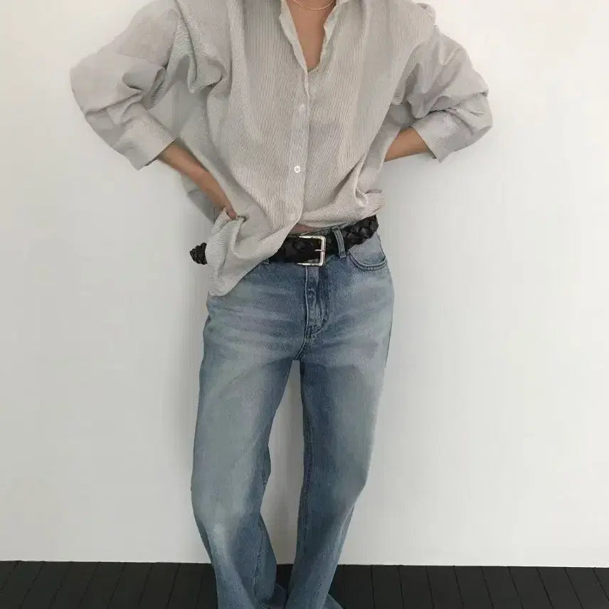 [BUNJANG] Striped Loose Fit Long Sleeve Shirt / 스트라이프 셔츠 루즈핏 긴팔