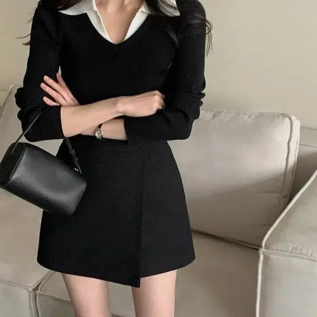 [BUNJANG] Benito Layering Knit Shirt Black / 베니토 셔츠 레이어링 골지니트 블랙