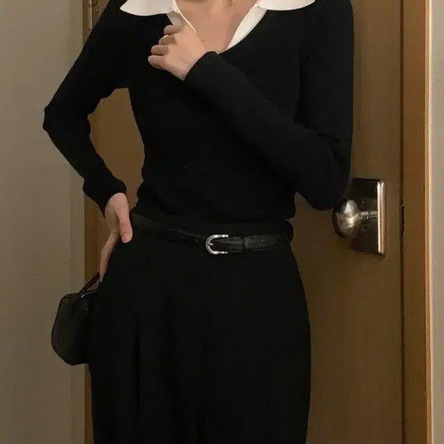 [BUNJANG] Benito Layering Knit Shirt Black / 베니토 셔츠 레이어링 골지니트 블랙