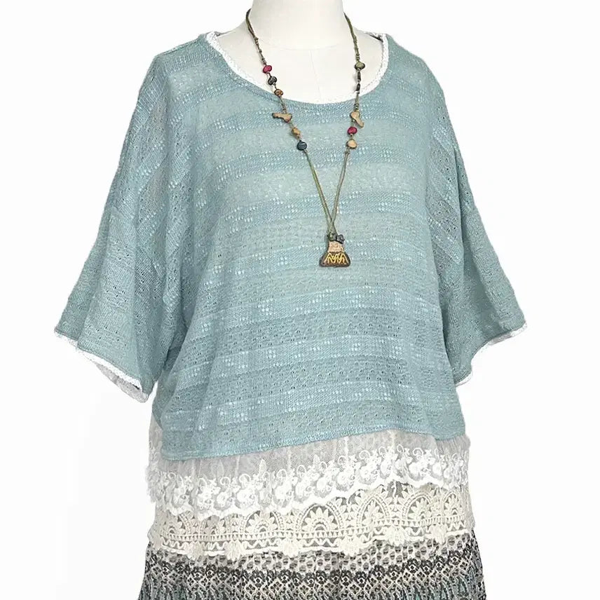 [BUNJANG] Vintage Punch Lace Line Oversized Knit Top (Mint) / 일본빈티지 펀칭레이스라인오버루즈니트티 민트하늘모리걸하구미룩갸루y2k 히피