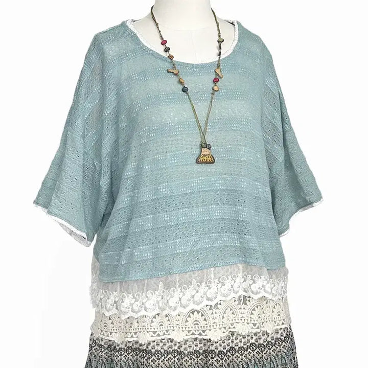[BUNJANG] Vintage Punch Lace Line Oversized Knit Top (Mint) / 일본빈티지 펀칭레이스라인오버루즈니트티 민트하늘모리걸하구미룩갸루y2k 히피