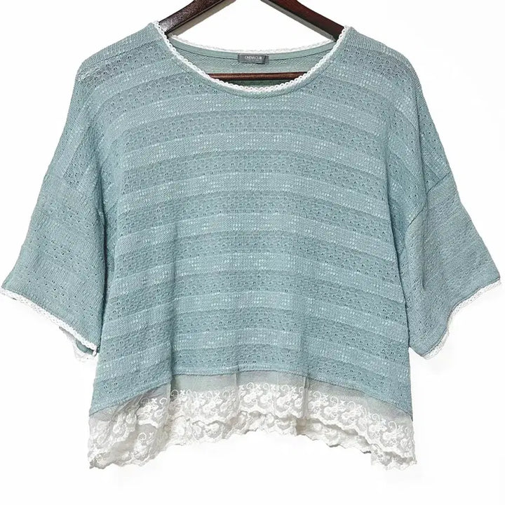 [BUNJANG] Vintage Punch Lace Line Oversized Knit Top (Mint) / 일본빈티지 펀칭레이스라인오버루즈니트티 민트하늘모리걸하구미룩갸루y2k 히피