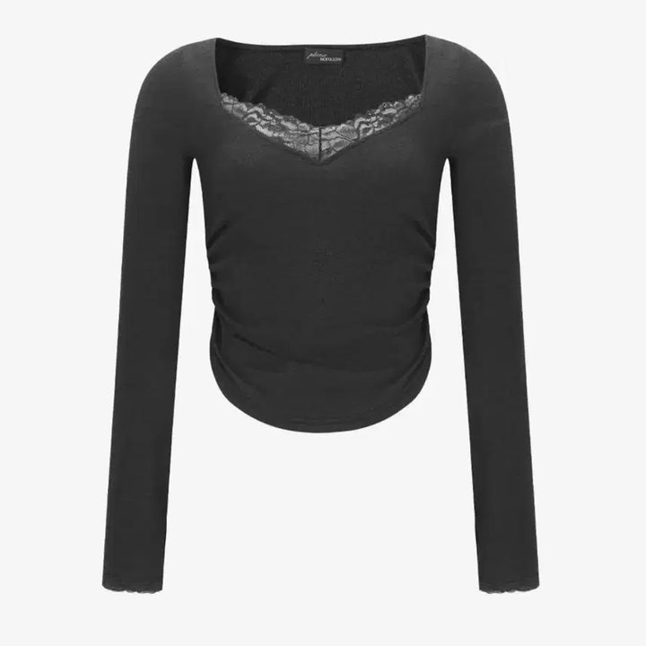 [BUNJANG] Please No Follow Vera Lace Long Sleeve Top / 플리즈노팔로우 베라 레이스 셔링 롱 슬리브 탑 딥 차콜 vera lace