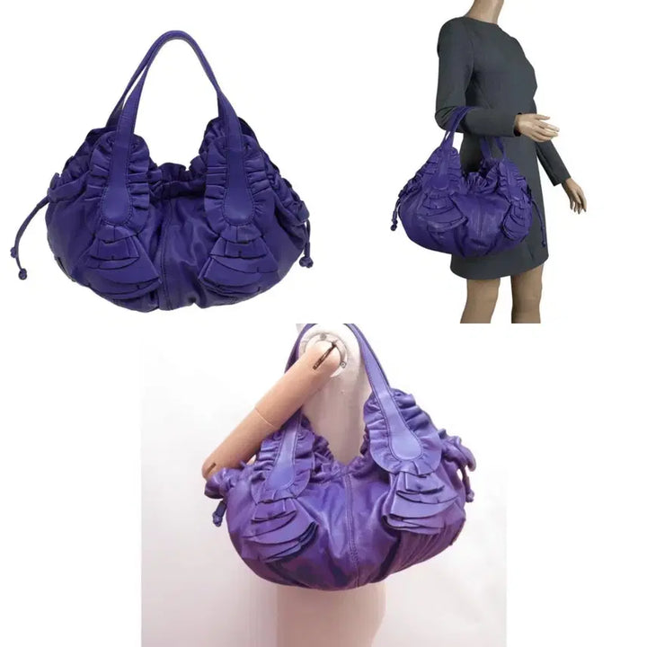 [BUNJANG] Valentino Purple Leather Ruffle Edie Hobo Bag Shoulder Bag / 발렌티노 가라바니 퍼플 레더 러플 이딜 호보백 숄더백