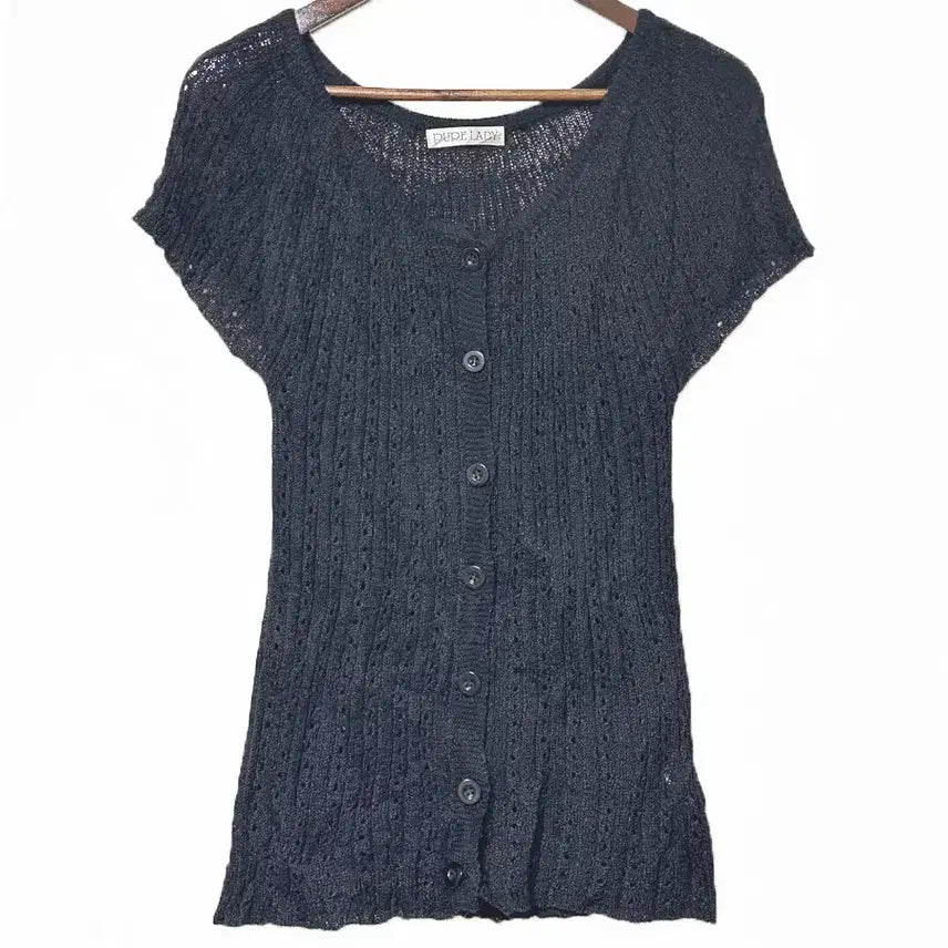 [BUNJANG] Vintage Button-Up Punch Knit Short Sleeve Cardigan Black / 일본빈티지 버튼업 펀칭반팔니트가디건 블랙모리걸하구미룩갸루y2k 히피