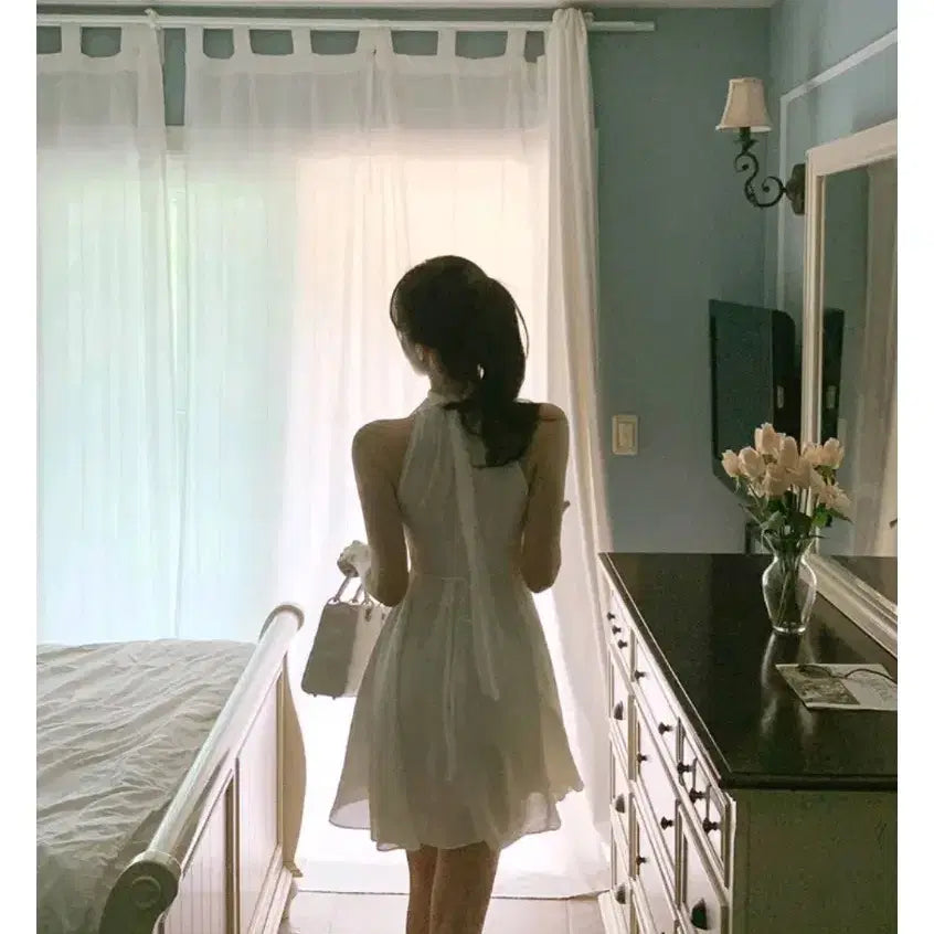 [BUNJANG] Fromthenon Melomance Halterneck Chiffon Mini Dress S / 프롬데이원 멜로망스 홀터넥 쉬폰 원피스 S