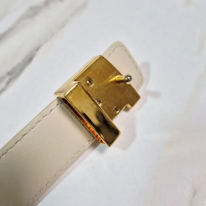 [BUNJANG] Louis Vuitton Damier Azur Gold Buckle Belt / (정품)루이비통 다미에 아주르 LV로고 금장 골드 벨트 허리띠 M9268