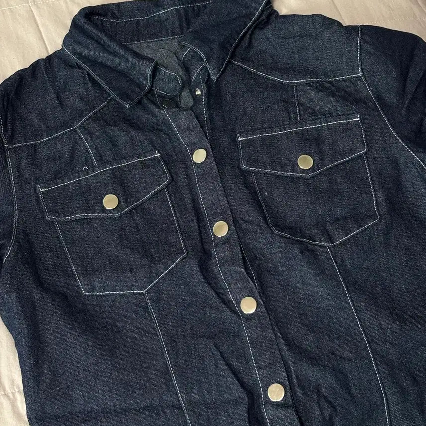 [BUNJANG] Denim Cropped Short Sleeve Shirt Jacket / 반팔 데님 크롭 셔츠 자켓