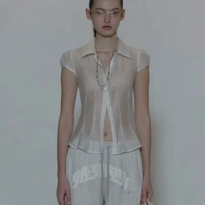 [SOLD OUT] 스컬프터 시어 블라우스 xs sheer pleated blouse