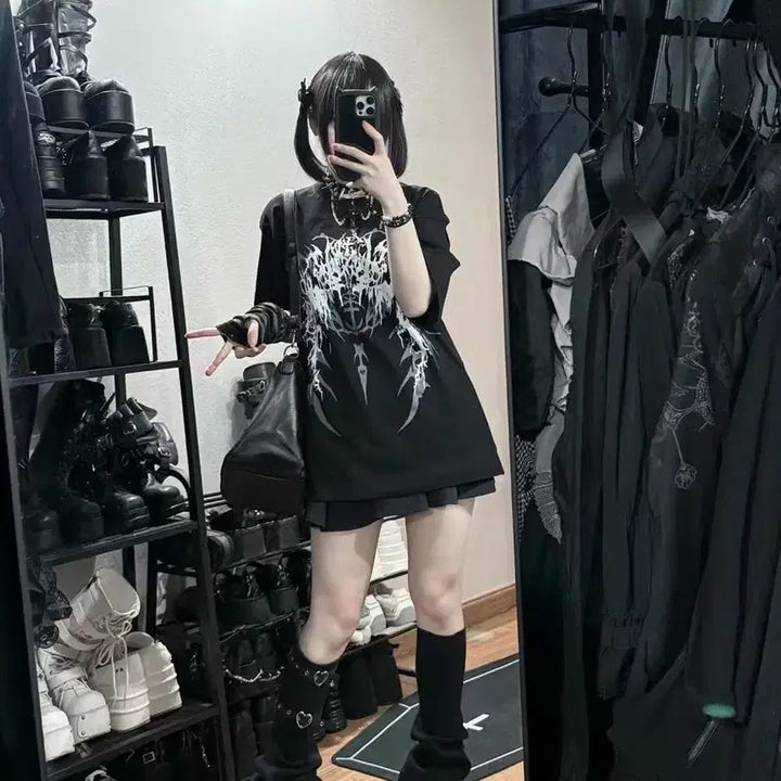 [BUNJANG] Gothic Jirai Kei Oversized Printed T-Shirt / 서브컬처 고딕 지뢰계 오버사이즈 프린트 티셔츠