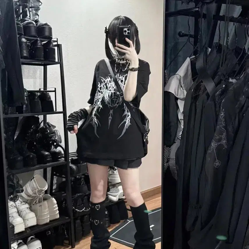 [BUNJANG] Gothic Jirai Kei Oversized Printed T-Shirt / 서브컬처 고딕 지뢰계 오버사이즈 프린트 티셔츠