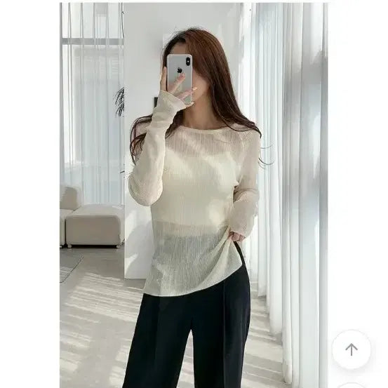 [BUNJANG] Ivory See-through Long Sleeve T-shirt / 아이보리 시스루 긴팔 티셔츠