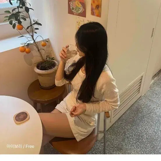 [BUNJANG] Ivory See-through Long Sleeve T-shirt / 아이보리 시스루 긴팔 티셔츠