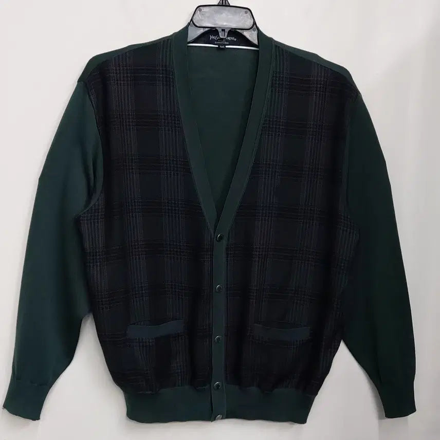 [BUNJANG] Yves Saint Laurent 90s Vintage Green Check Wool Cardigan Men&