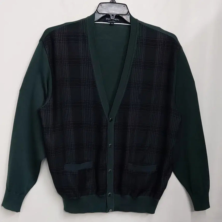 [BUNJANG] Yves Saint Laurent 90s Vintage Green Check Wool Cardigan Men&