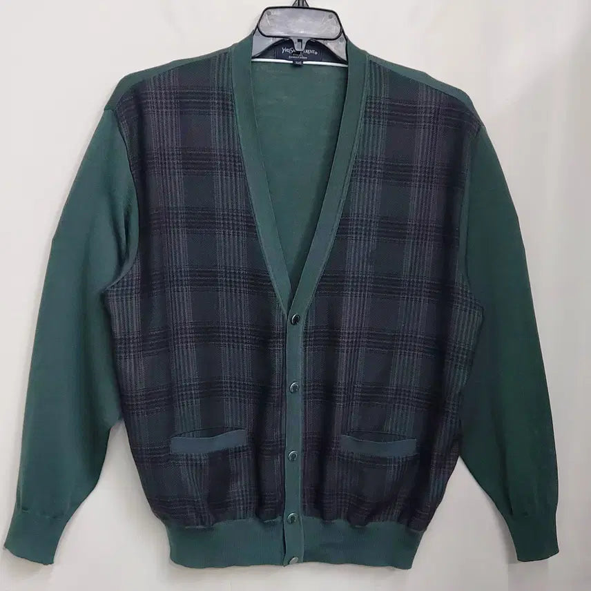 [BUNJANG] Yves Saint Laurent 90s Vintage Green Check Wool Cardigan Men&