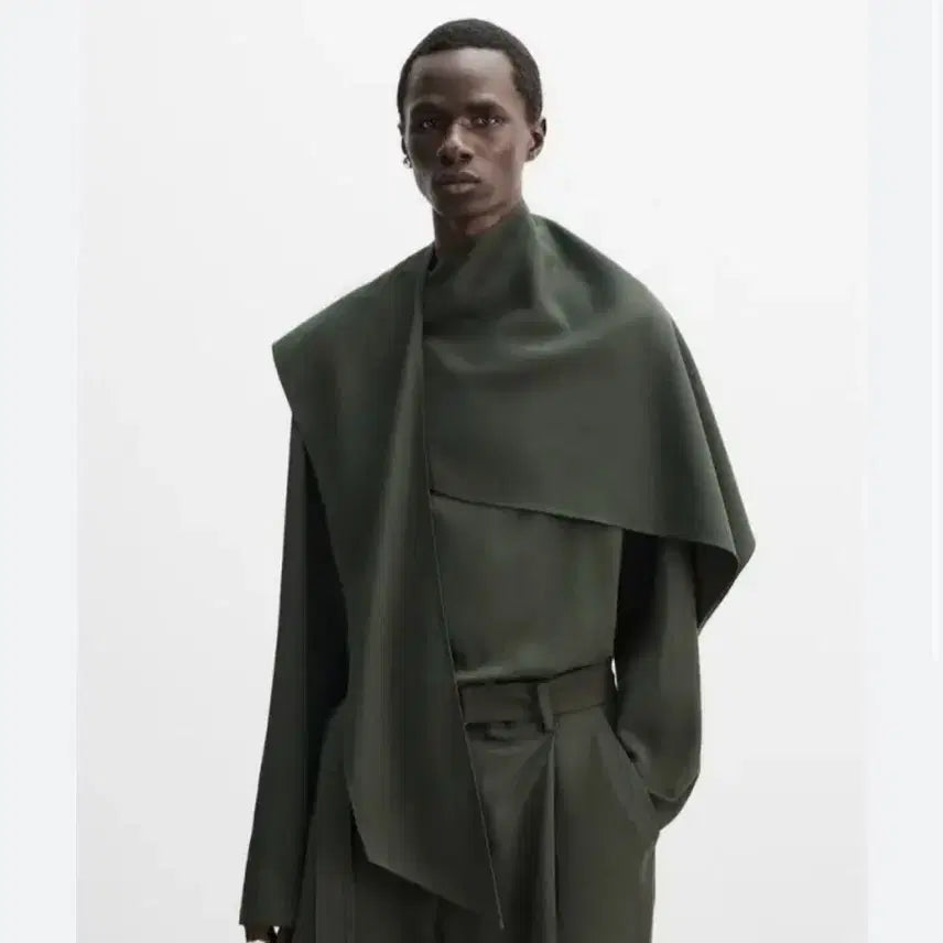 [BUNJANG] Zara Nanushka Pulled Scarf Shirt - Khaki Green XL / 자라 나누시카 풀라드 스카프 셔츠 카키그린 XL