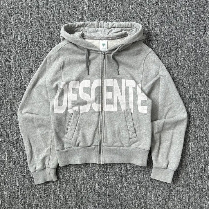 [BUNJANG] Descente Gray Lettering Hoodie Zip-Up M / 데상트 그레이 레터링 후드집업