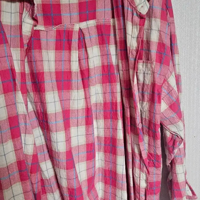 [BUNJANG] Pink Check Long Sleeve Shirt / 핑크 체크 셔츠 긴팔 남방 새상품