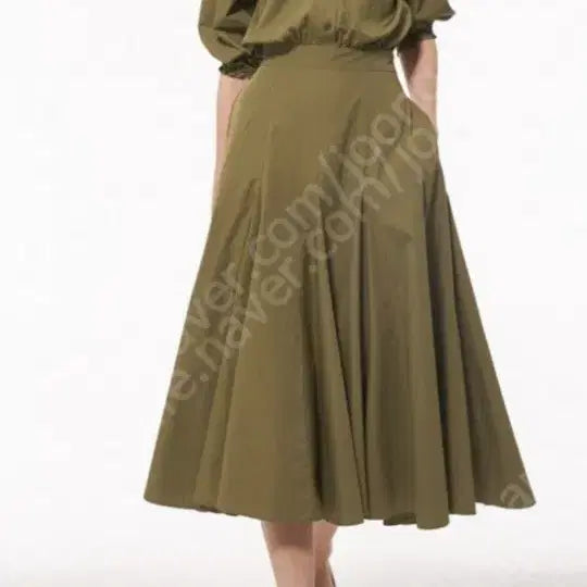 [BUNJANG] Time Twist Flare Dress - Khaki / 타임 트위스트 플레어 원피스 카키