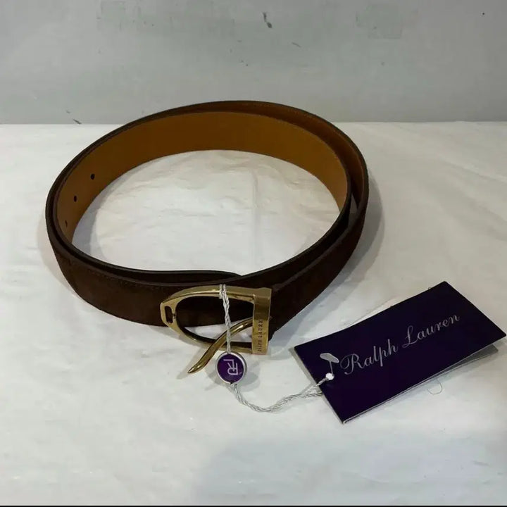 [BUNJANG] Polo Ralph Lauren Gold Buckle Suede Belt / (새제품) 폴로 랄프로렌 금장 스웨이드 벨트 브라운