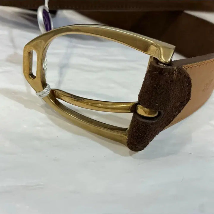 [BUNJANG] Polo Ralph Lauren Gold Buckle Suede Belt / (새제품) 폴로 랄프로렌 금장 스웨이드 벨트 브라운
