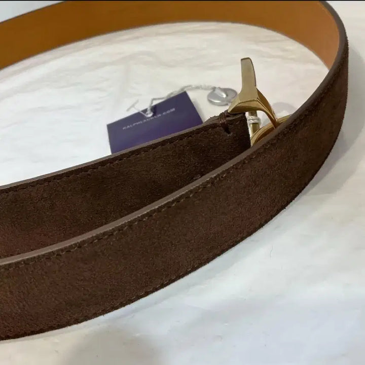 [BUNJANG] Polo Ralph Lauren Gold Buckle Suede Belt / (새제품) 폴로 랄프로렌 금장 스웨이드 벨트 브라운
