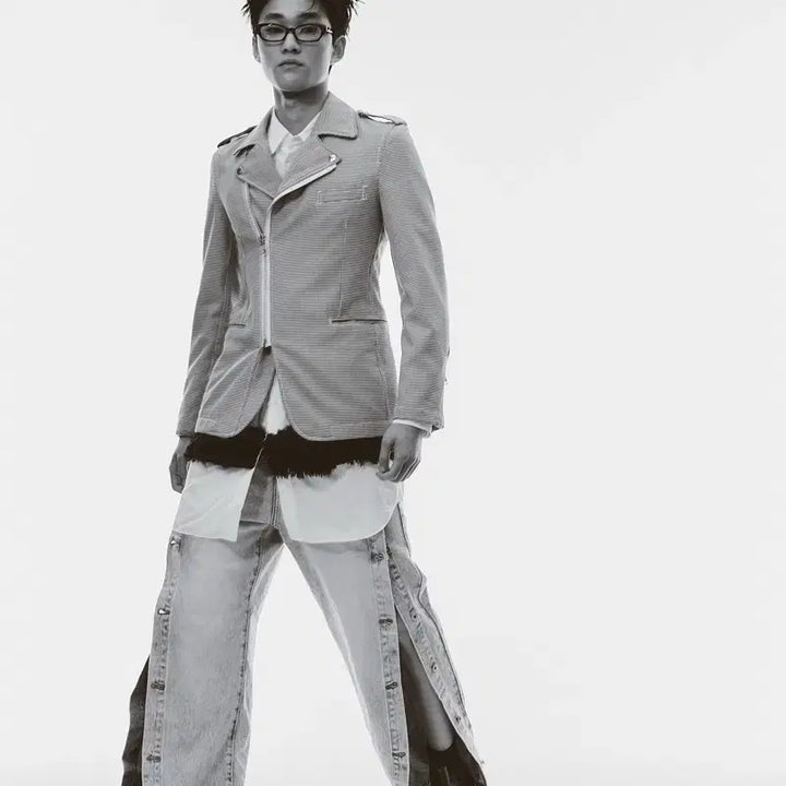 [BUNJANG] Comme Des Garcons Homme Plus Houndstooth Check Rider Jacket / 꼼데가르송 옴므 플러스 하운드투스 사선 체크 라이더자켓 S