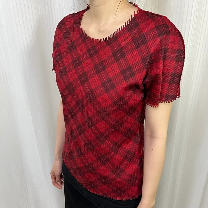 [BUNJANG] Issey Miyake Pleats Please A.POC Check Short Sleeve T-Shirt / 이세이미야케 플리츠플리즈 a.poc 체크 반팔 티셔츠