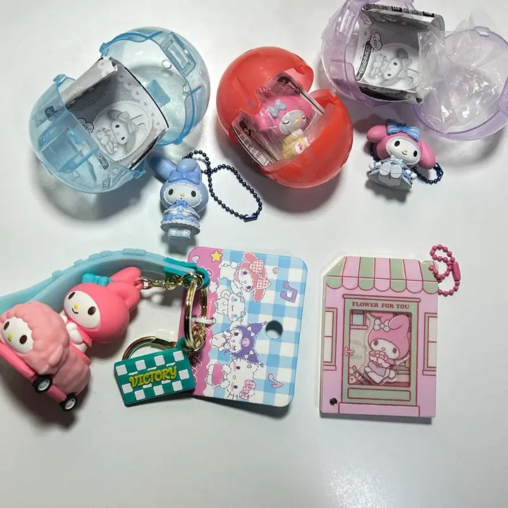 [BUNJANG] My Melody Japanese Mochi Kororin Mascot Keychain &amp; Gacha Figures Bundle Set / 마이멜로디 일괄 일본 모찌 메로쿠로 모찌코로 인형 키링 가챠 피규어