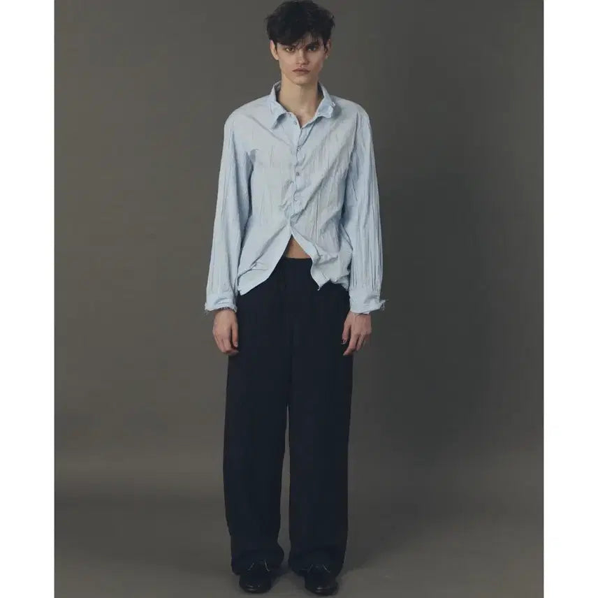 [BUNJANG] yiyae Crinkled Cut Off Wire Shirt Light Blue / [새상품,L] 26ss yiyae 이예 와이어 셔츠 라이트블루