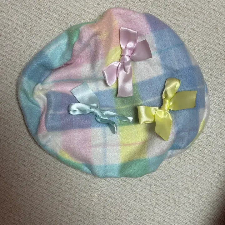 [BUNJANG] Harajuku Tartan Beret Pastel Ribbon Hat / 하라주쿠 나일퍼치 체크타탄 베레모 파스텔 리본모자