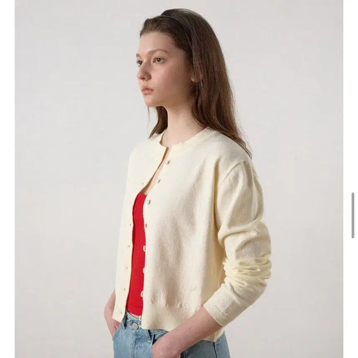 [BUNJANG] HANE Essential Round Cardigan - Ivory / 하네 에센셜 라운드 가디건 m 아이보리