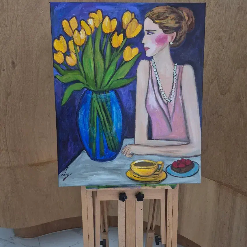 [BUNJANG] Woman with Yellow Tulips Painting / 옐로우 튤립과 여인