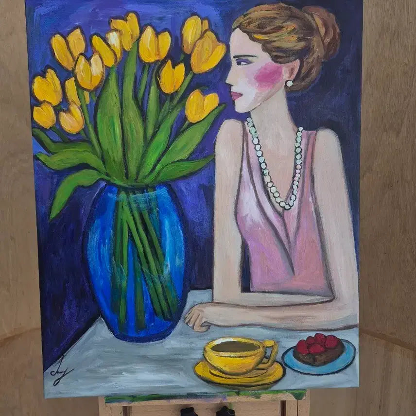 [BUNJANG] Woman with Yellow Tulips Painting / 옐로우 튤립과 여인