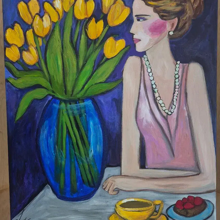 [BUNJANG] Woman with Yellow Tulips Painting / 옐로우 튤립과 여인
