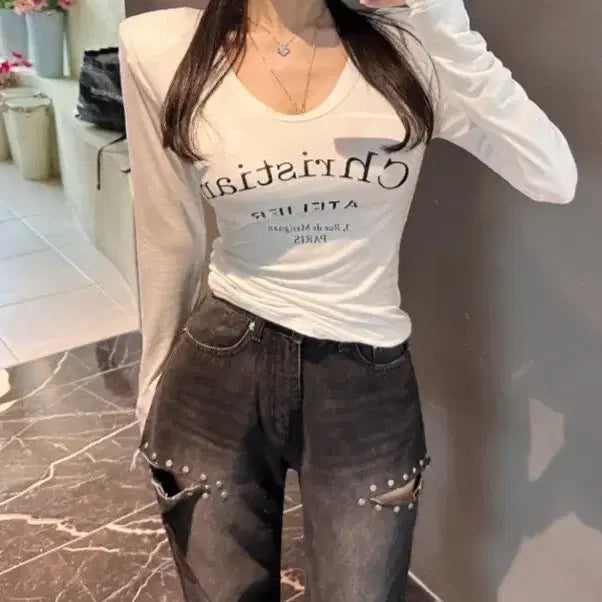 [SOLD OUT] 새상품 컷아웃 세미 와이드부츠컷 데님