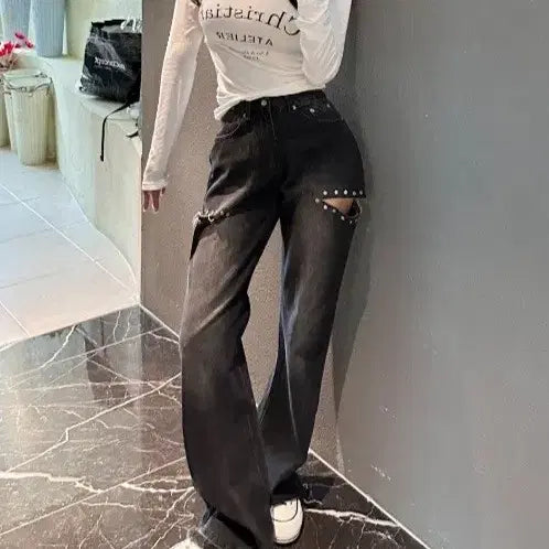 [SOLD OUT] 새상품 컷아웃 세미 와이드부츠컷 데님