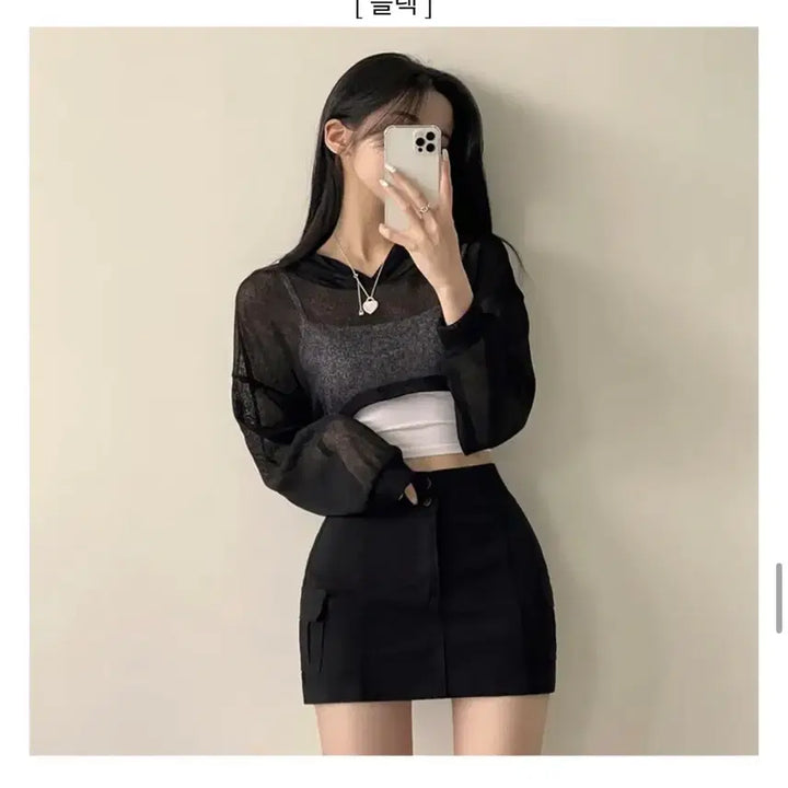 [BUNJANG] A-bly Black See-through Crop Hoodie / 에이블리 블랙 시스루 크롭 후드티