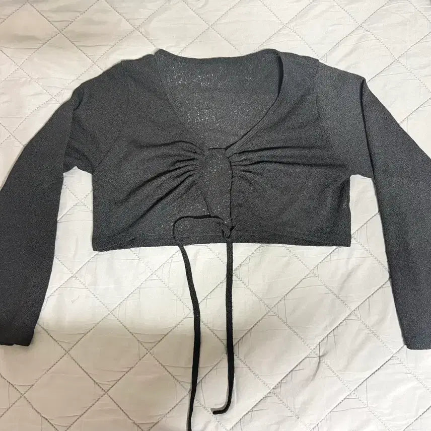 [BUNJANG] A-bly Black See-through Shirring Cropped Cardigan / 에이블리 블랙 시스루 셔링 크롭 가디건