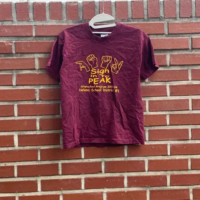 [BUNJANG] 00s Gildan Burgundy Short Sleeve T-Shirt / 00s GILDAN Sign in to Peak 반팔 티셔츠 버건디