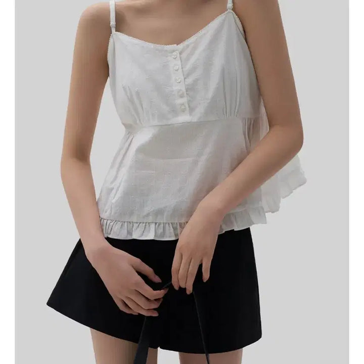 [BUNJANG] Fonec White Frill Cami Blouse / [포네크] 화이트 프릴 끈나시 블라우스